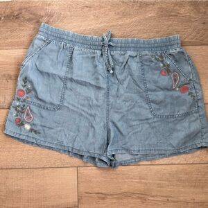 Knox Rose Light Blue Embroidered Chambray Denim Shorts Cottage Indie Feminine